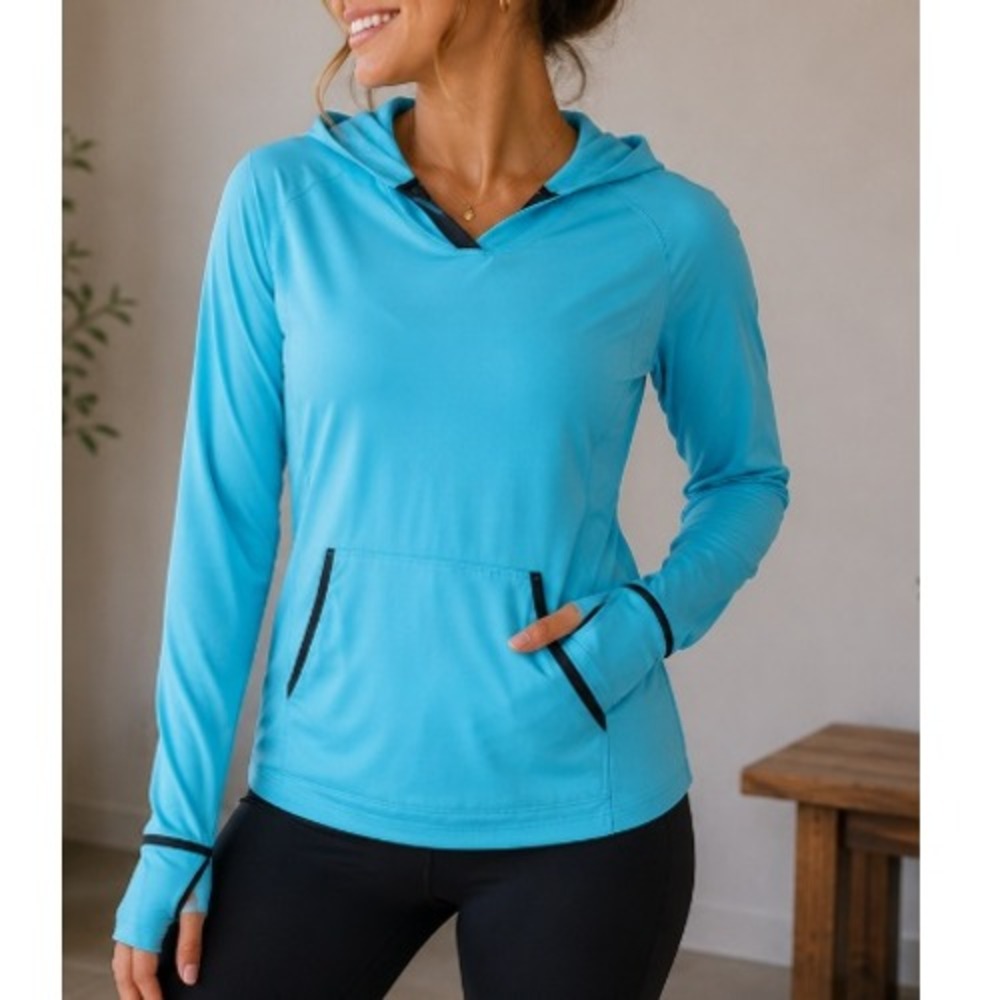 Nike Women's Turquoise Blue V-Neck Hooded Dri-FIT Long Sleeve Top Size M